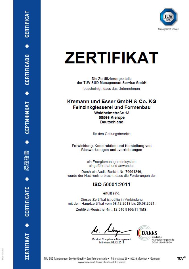 Zertifikat ISO 50001: 2011